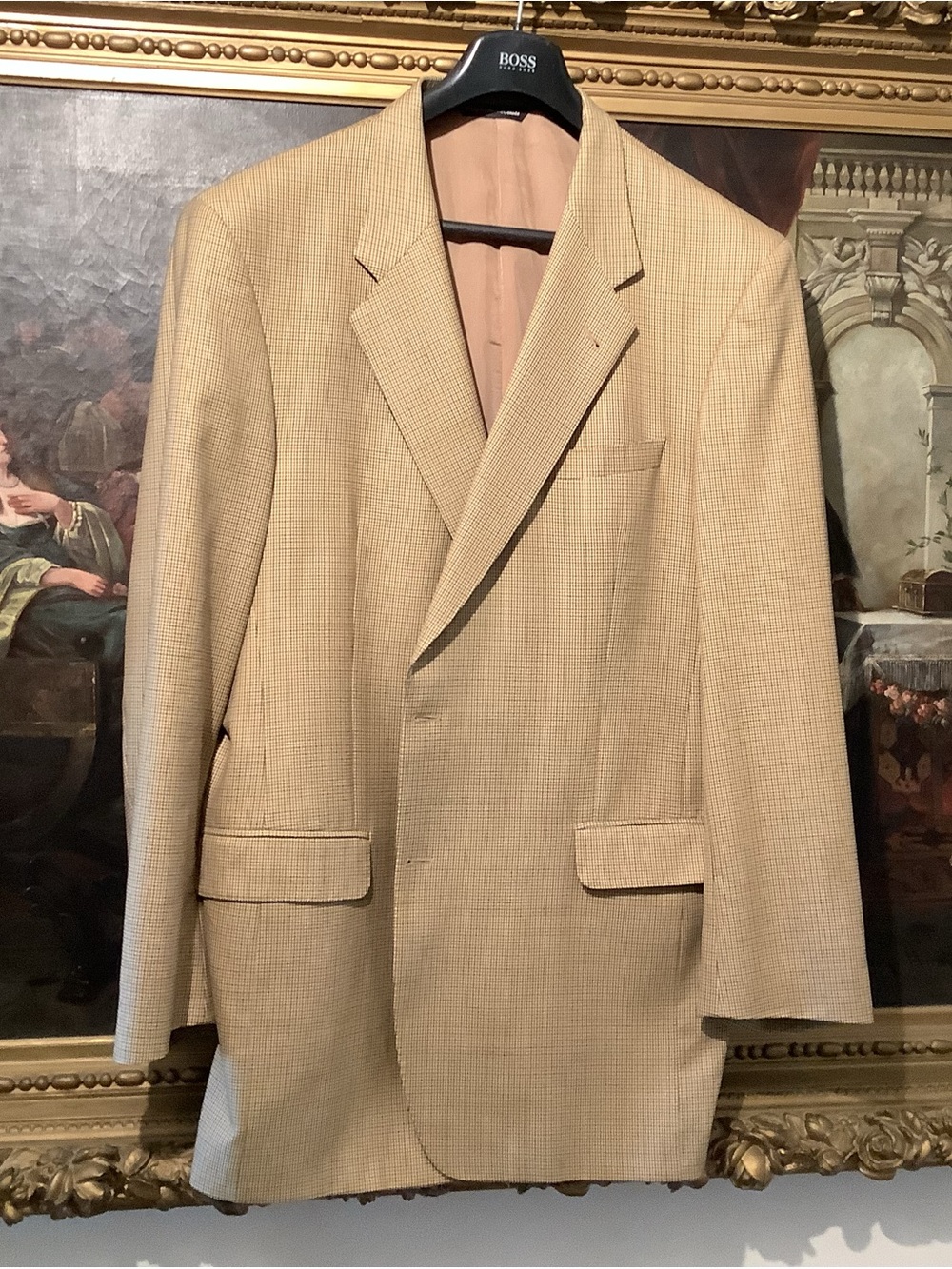 Ermenegildo Zegna Coppley Men’s Tan Herringbone Wool Blazer Sz approx 50L